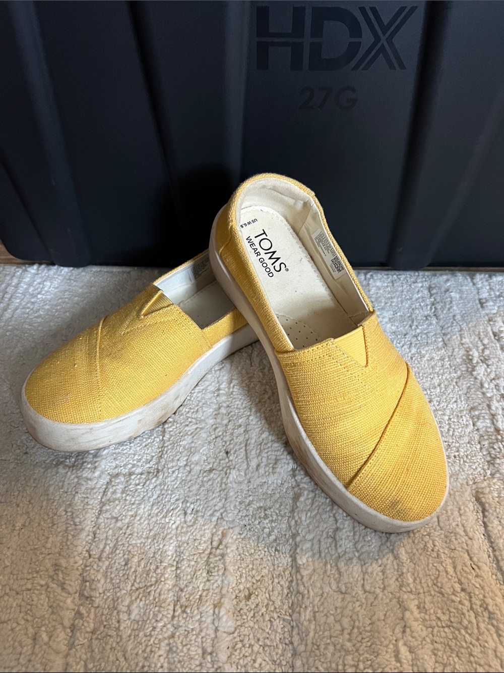 TOMS Yellow Canvas Slip-On Shoes with White Sole